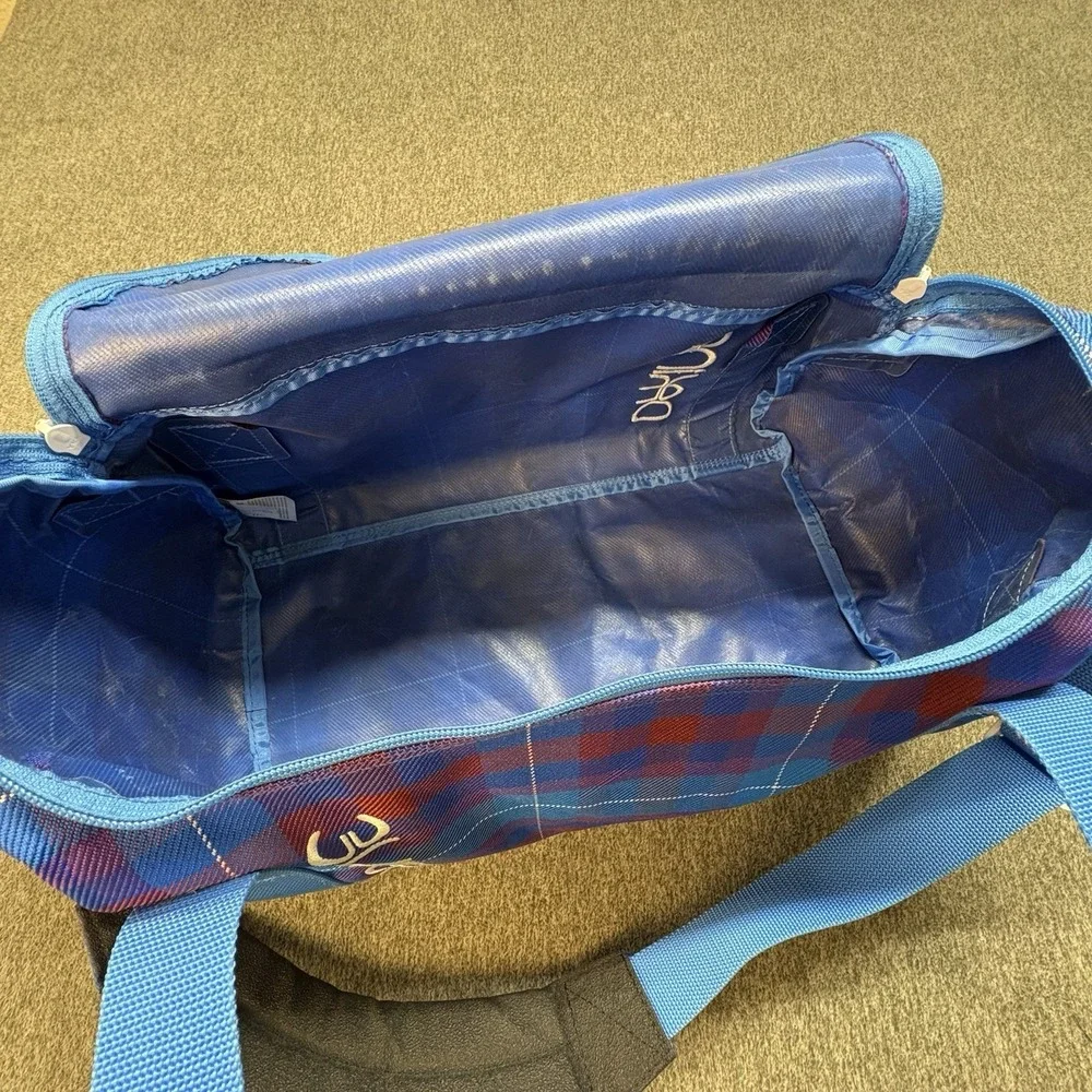 Dakine EQ‎ Sports Bag Duffle Red Blue Plaid Print Gym Carry On